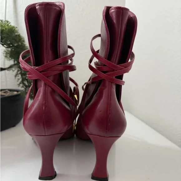 Versace Burgundy Leather Heeled Boots - Picture 8 of 12